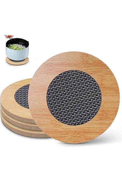 GENERAL 4 Pcs Wooden Trivets Hot Pads, 5.7 Inch Round Heat Resistant Mats, An...