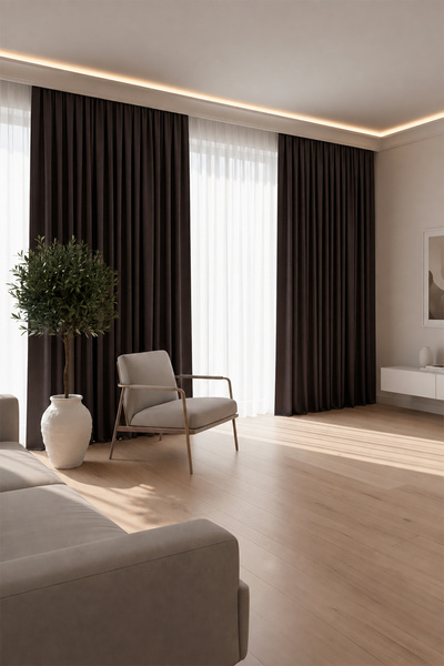 Velveta Modern Series Düz Pile Kadife Dokulu Fon Perde Acı Kahve