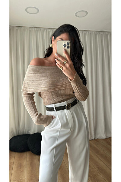 My Blog Beige Thin Madonna Collar Sweater - 2Y241036
