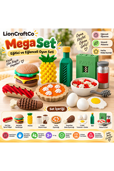 LionCraftCo Mega Eğitici Oyun Seti – Hamburger, Hot Dog, Ananas, Sürpriz Kupa...