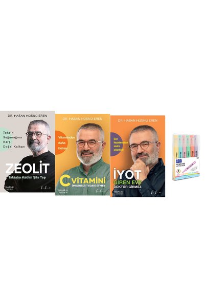 hayykitap Zeolit - Tabiatın Kadim Şifa Taşı + C Vitamini, İmkânsızı Tedavi Etmek + İyot Giren Eve Doktor Girmez 3 KİTAP SET KALEM SETİ HD