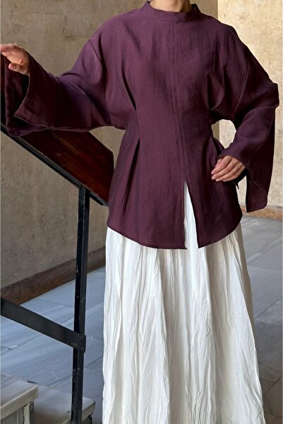 fayaboutique.com Modal Mürdüm Bel Detaylı Lemina Tunik