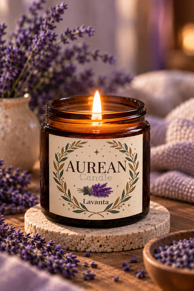 Aurean Lavanta Kokulu Mum 100 cc – Amber Cam Kavanoz Aromatik Dekoratif Mum