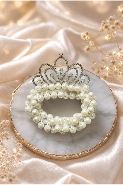 Cinderella Accessories Yeni Trend Prenses Taç İncili Lastikli Elastik Topuz T...