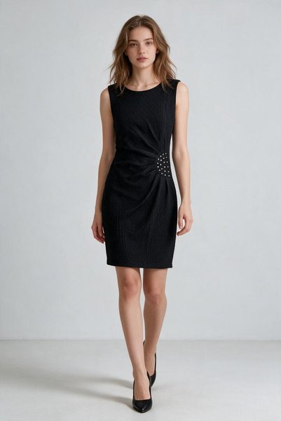OEM Rochie eleganta fara maneci cu drapaj lateral si aplicatii stralucitoare,...