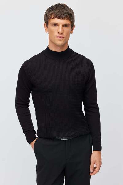 PAULMARK Men's Half Fishnet Patterned Knitwear Sweater
