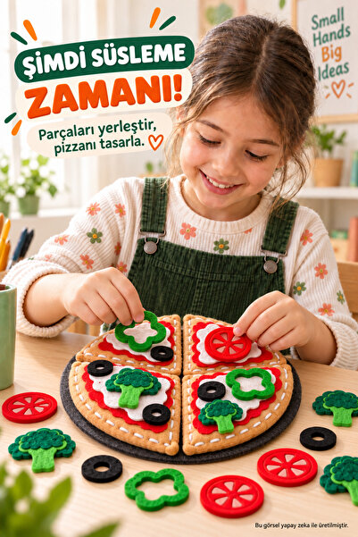 Self Power Eğitici Keçe Pizza Yapım ve Dikiş Seti – Çocuklar İçin Eğlenceli Tasarla, Dik ve Oyna Etkinlik Seti