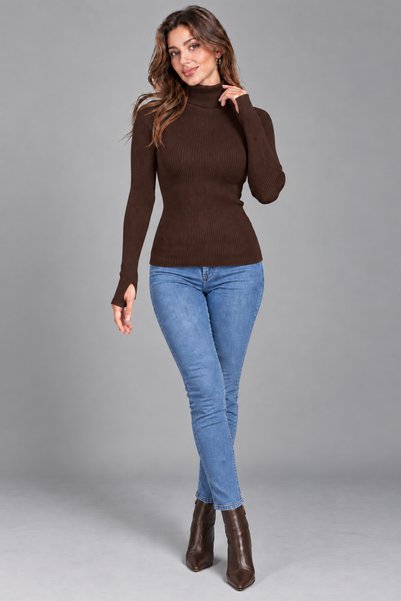CALİBRA Women's Turtleneck Ribbed Knit Sweater Long Sleeve Basic