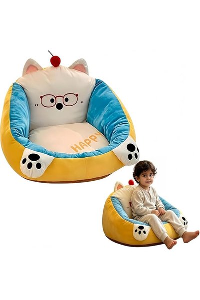 oldlaiben Cute Bear Ears Design Baby Mini Sofa-Beige Linen Sofa Comfortable B...