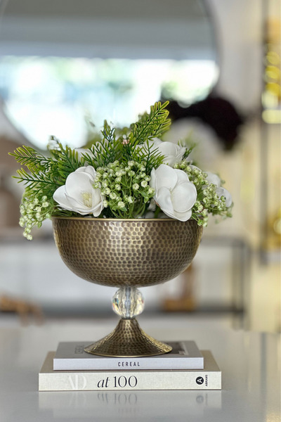 Shura Homeware Kristal Dokulu Metal Vazo Eskitme, Çiçek Aranjmanlı