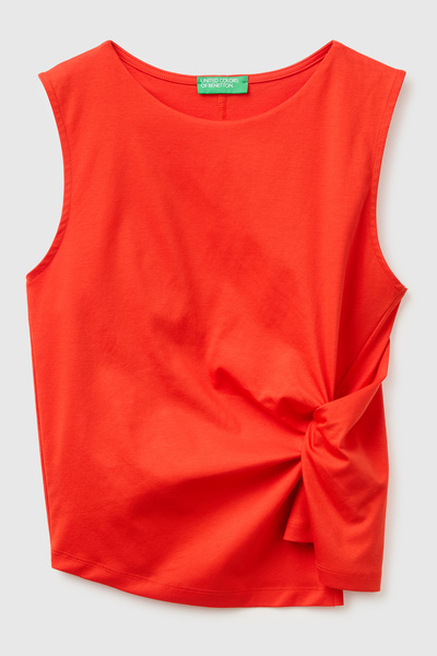 United Colors of Benetton Women's Red 100% Cotton Sleeveless T-Shirt with Kno...
