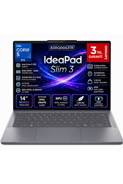 LENOVO IdeaPad Slim 3 14IWC11 Intel Core 5 315 8 GB 512 GB M2 SSD CoPilot Fre...