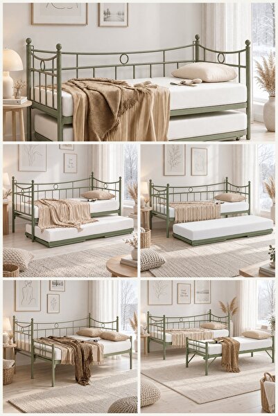 Unimet Dream Yavrulu Metal Yatak 90x200 Yeşil – Tekerlekli Alt Yatak 80x200, ...