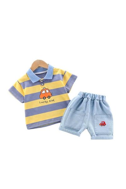 MINIMEAccessories Boys’ Summer Jeans 2-Piece Set | 9-12 Months | Blue& Yellow...