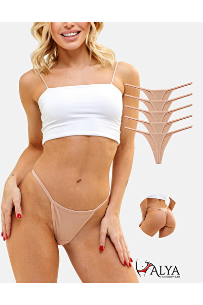 ALYA UNDERWEAR Kadın Ipli Tanga Külotlar - 5 Adet Ten Rengi String İç Çamaşırı