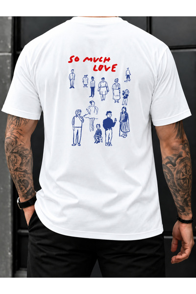 Wonder of U So Much Love People Line Art Men's Cotton Crew Neck T-Shirt