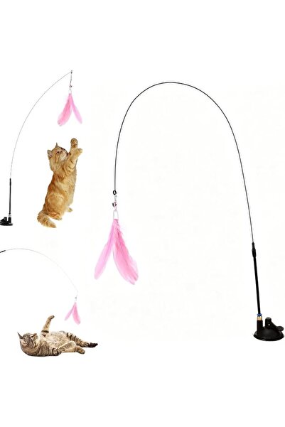 ALMEKAQUZ Black Suction Cup Cat Toy, Interactive Feather Wand for Indoor Bore...