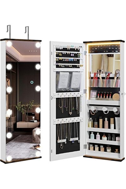 GENERAL Dystler Over the Door Mirror Jewelry Armoire with Light & Lock, White