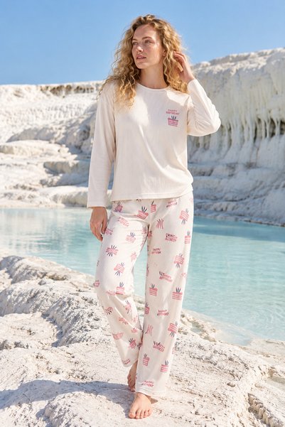 CALİA Set de pijamale cu mânecă lungă din țesătură Berlin cu model Happy Birthday