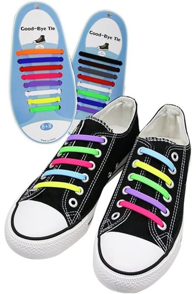 SYOSI No Tie Elastic Shoelaces, 16 PCS Waterproof Silicone Shoe Laces, Tying-...