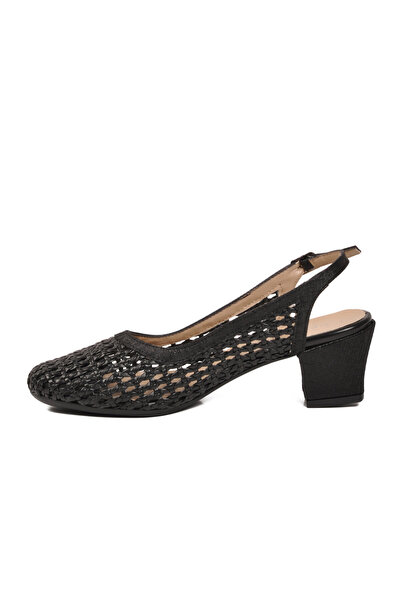 AYK'S Women's Black Knitted Detailed Slingback Heeled Shoes 18386016-01