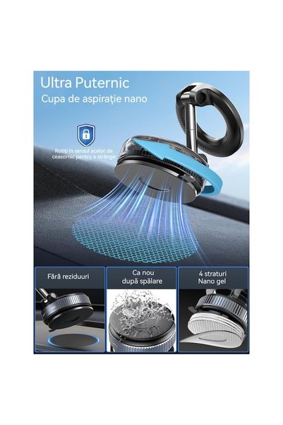 YSBER Suport magnetic de telefon pentru mașină, YSBER ® , 360 °   reglabil, Aderă perfect la parbriz, bord, pliabil și retractabil, compatibil MagSafe, universal