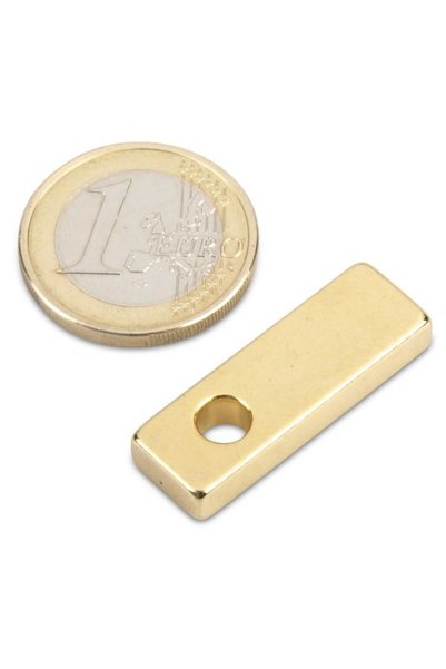 Magnitech Ορθογώνιος Μαγνήτης Νεοδυμίου 30x10x5x2mm με Οπή, Επιχρυσωμένος, Δύ...