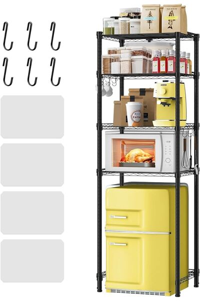 Solerconm 4 Tier Mini Fridge Shelf Height Adjustable Storage Shelves (Black)