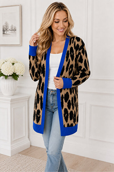 TRQOM Women's Long Sleeve V-Neck Open Front Leopard Pattern Stylish Elegant C...