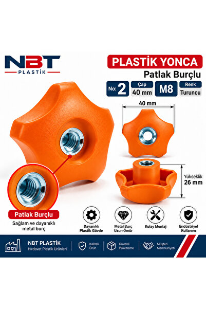 Plastik Başlı Yonca Çap 40 M8 Turuncu 5'li Paket