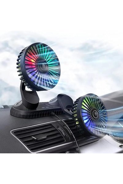 GENERAL مروحة سيارة ثنائية الرأس مع إضاءة LED، مروحة تبريد محمولة تعمل بـ USB...