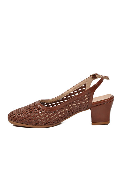 AYAKMOD Women's Brown Knitted Detailed Slingback Heeled Shoes 18386016-01