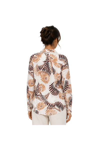 doneel Women’s Beige & Brown Tropical Leaf Print Long-Sleeve Button-Up Shirt – Free Size