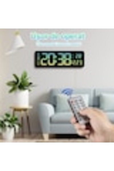 OEM Ceas de perete digital cu LED, SDLOGAL, ecran mare de 16 inch cu telecomandă, calendar, temperatură, termometru, 10 niveluri de luminozitate reglabile, lumină în degrade albastru/galben