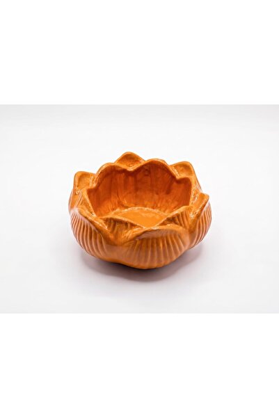Generic Handcrafted Ceramic Orange Lotus Bowl for Puja Decor Glossy Finish, T...