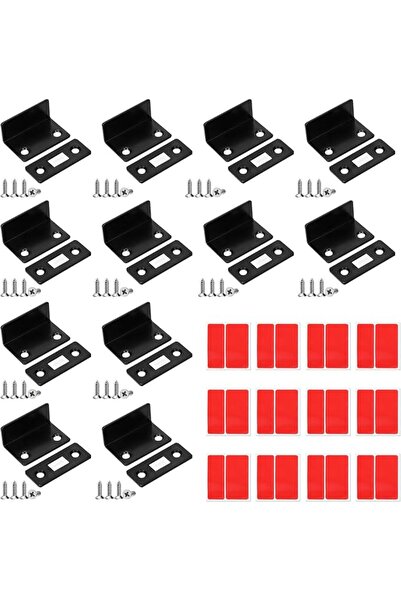 Swpeet 12 Pack Black L-Shaped Stainless Steel Cabinet Magnetic Catch Assortme...