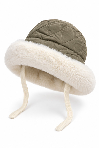 la polario Cozy Fur Quilted Plush Furry Winter Hat – Lace-Up Women's Bucket Hat