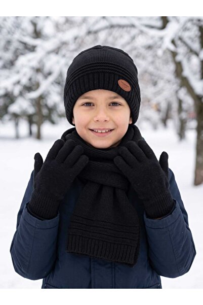 Aware Time Kitti 9-15 Years Old Boys' Lined Scarf, Beanie, Gloves 3-Piece Set