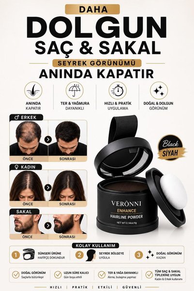 hb skin care Saç Kapatıcı Yeni Nesil Saç Dolgunlaştırıcı Siyah Pudra| Seyrek ...