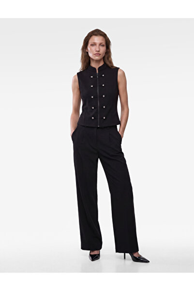 Koton Fancy Button Detailed Slim Fit Stand Collar Sleeveless Cardigan