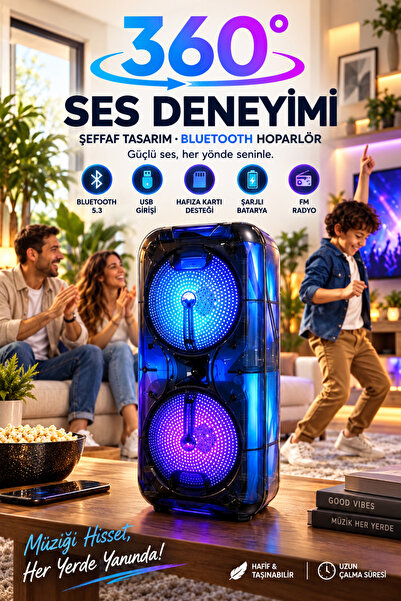 Zineets FULL Işıklı Büyük Boy Party Box Bluetooth Hoparlör Taşınabilir Şarjlı...