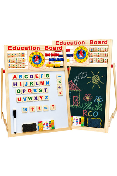 RCO Tabla educativa magnetica din lemn 5 in 1, cu alfabet, cifre, abac si cea...