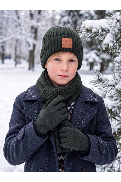 Aware Time Kitti 9-15 Years Old Boys' Lined Scarf, Beanie, Gloves 3-Piece Set