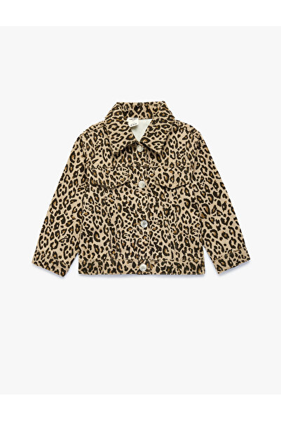 Koton Leopard Patterned Loose Fit Cotton Long Sleeve Denim Jacket