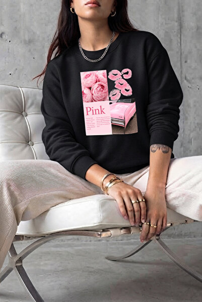 uyguntarz سويت شيرت برقبة دائرية مطبوع عليه PINKCAR للجنسين