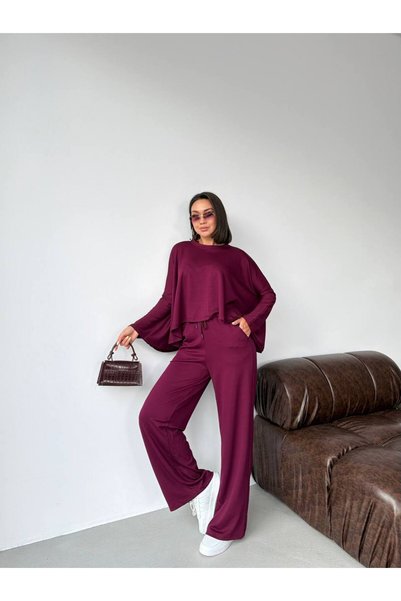 ELBEY Long Sleeve Blouse and Wide Leg Pants