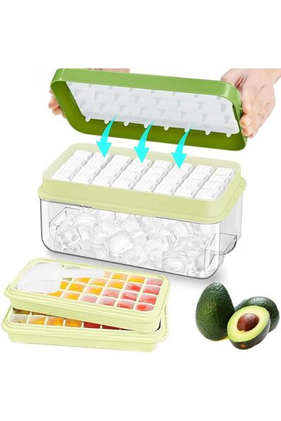 GENERAL Ice Cube Tray with Lid and Bin, 64 pcs Ice Tray Kit with Ice Scoop, I...