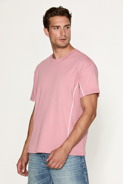 GRIMELANGE STUDIO Erkek Organik Pamuklu Biyeli Kısa Kollu Pembe T-Shirt