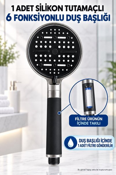 DEYHOME Silikon Tutamaçlı 6 Fonksiyonlu Filtreli Duş Başlığı | Tekli Duş Başl...