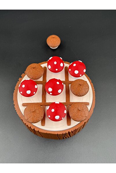 Mantar ve Meşe Palamudu Temalı XOX / Tic Tac Toe Oyunu Ahşap Görünümlü